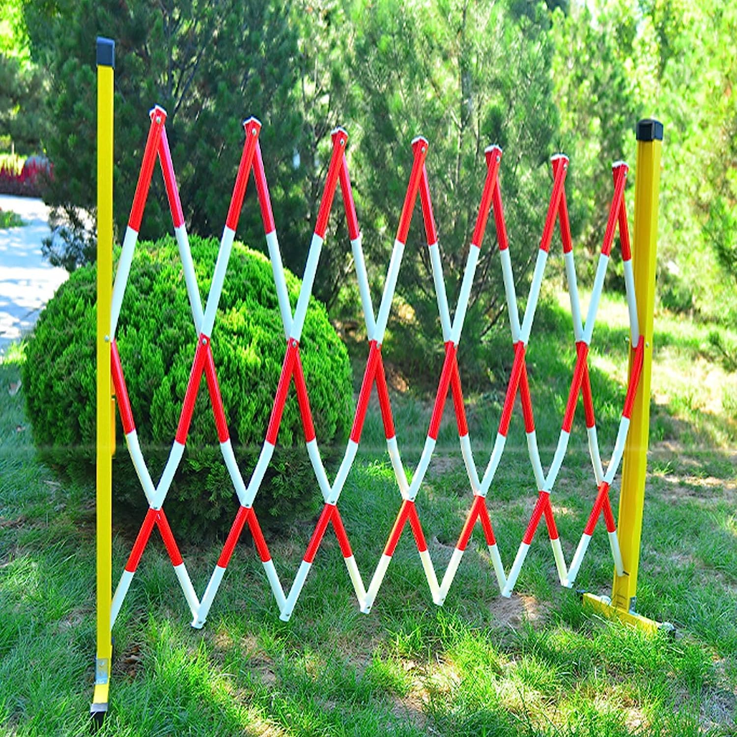 Barriere stradali telescopiche, Barriere mobili per parcheggio con Ruote, Supporti estensibili in Metallo per Barriere stradali Portatili (Rosso, 6 m)