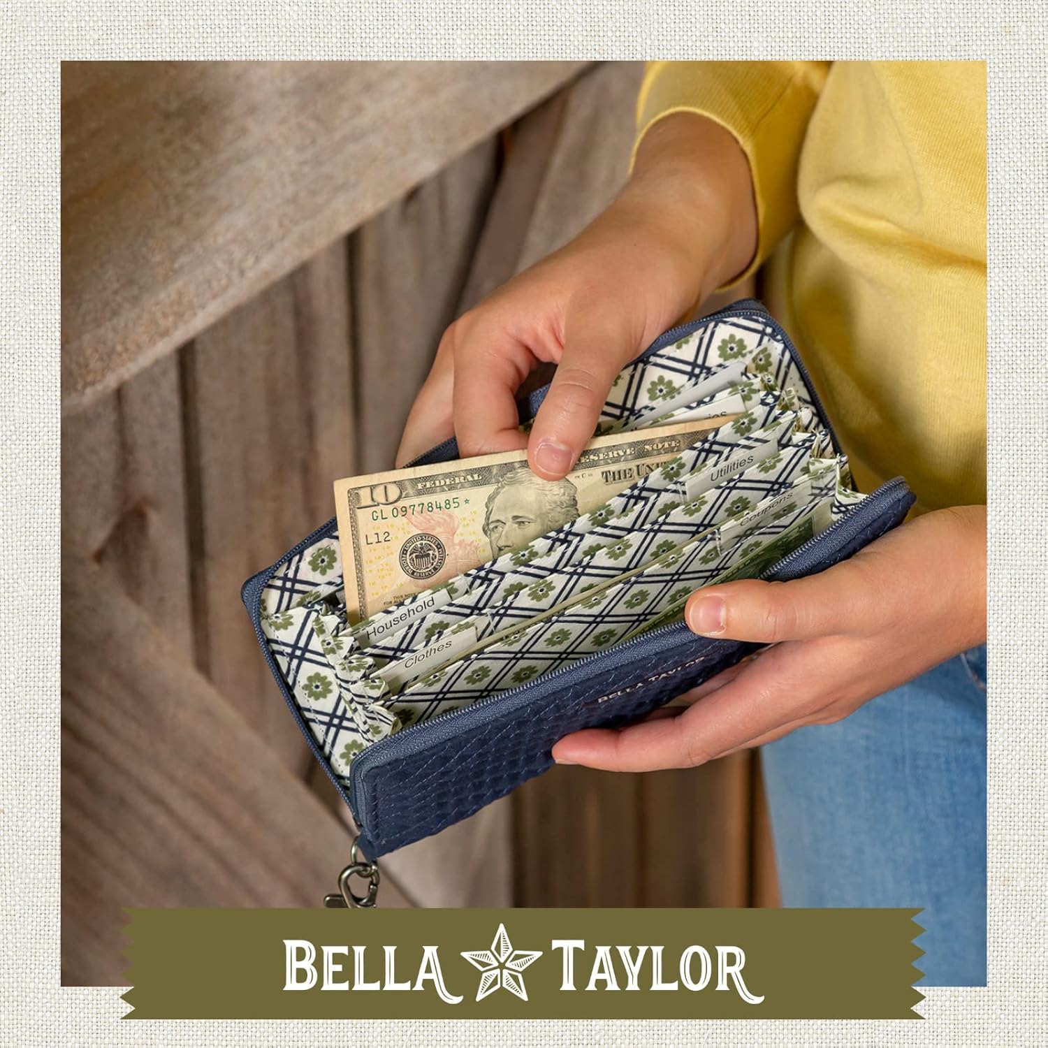 Bella Taylor Cash Envelope Wallet for Budgeting - RFID Protected - Cash Stuffing Wallet with Detachable Wristlet - Vintage Navy Microfiber - Image 5