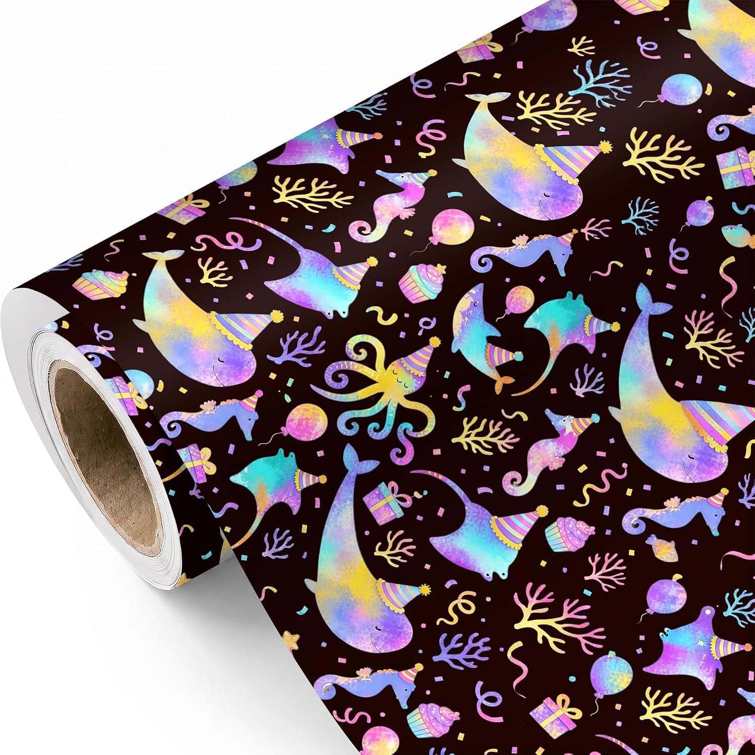 Vnaaem Ocean Birthday Wrapping Paper Roll - Rainbow Design Gift Wrap with Whales, Octopus, Seahorse for Summer Holiday Parties Baby Shower Xmas DIY Craft(Total 28.5 sq.ft)