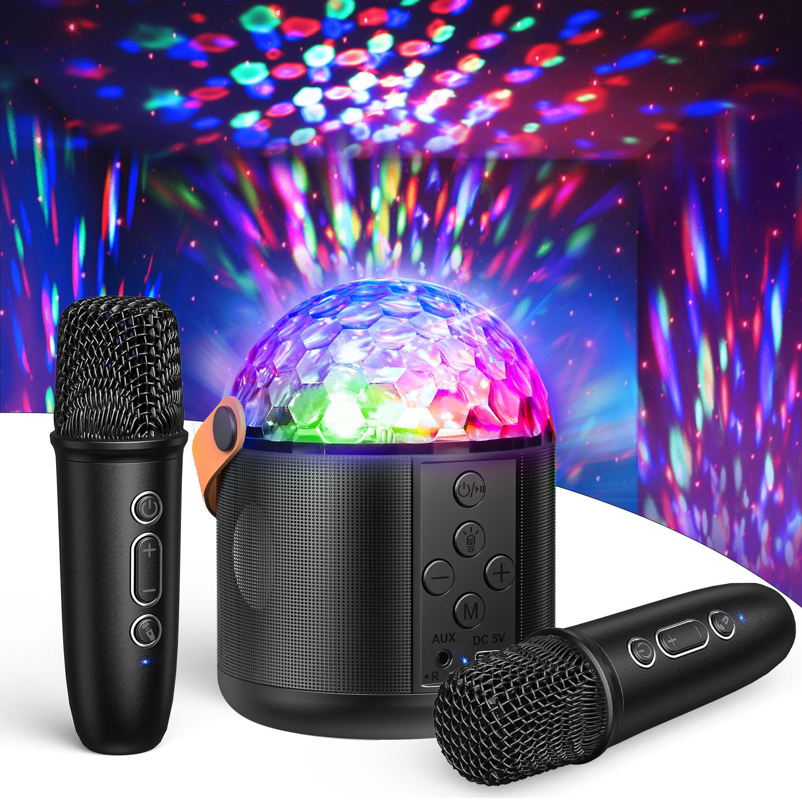 Karaoke con Microfono con Luci da Discoteca,Professionale Microfono Karaoke con 2 Microfono Bambini Adulti Cassa Bluetooth Portatile Giocattoli Regalo Adulti per Feste in Casa e Feste di Compleanno