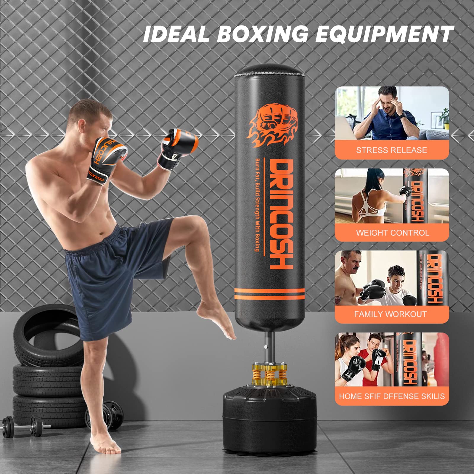 DRINCOSH Punching Bag for Boxing Training Boxing Bag 70" with Boxing