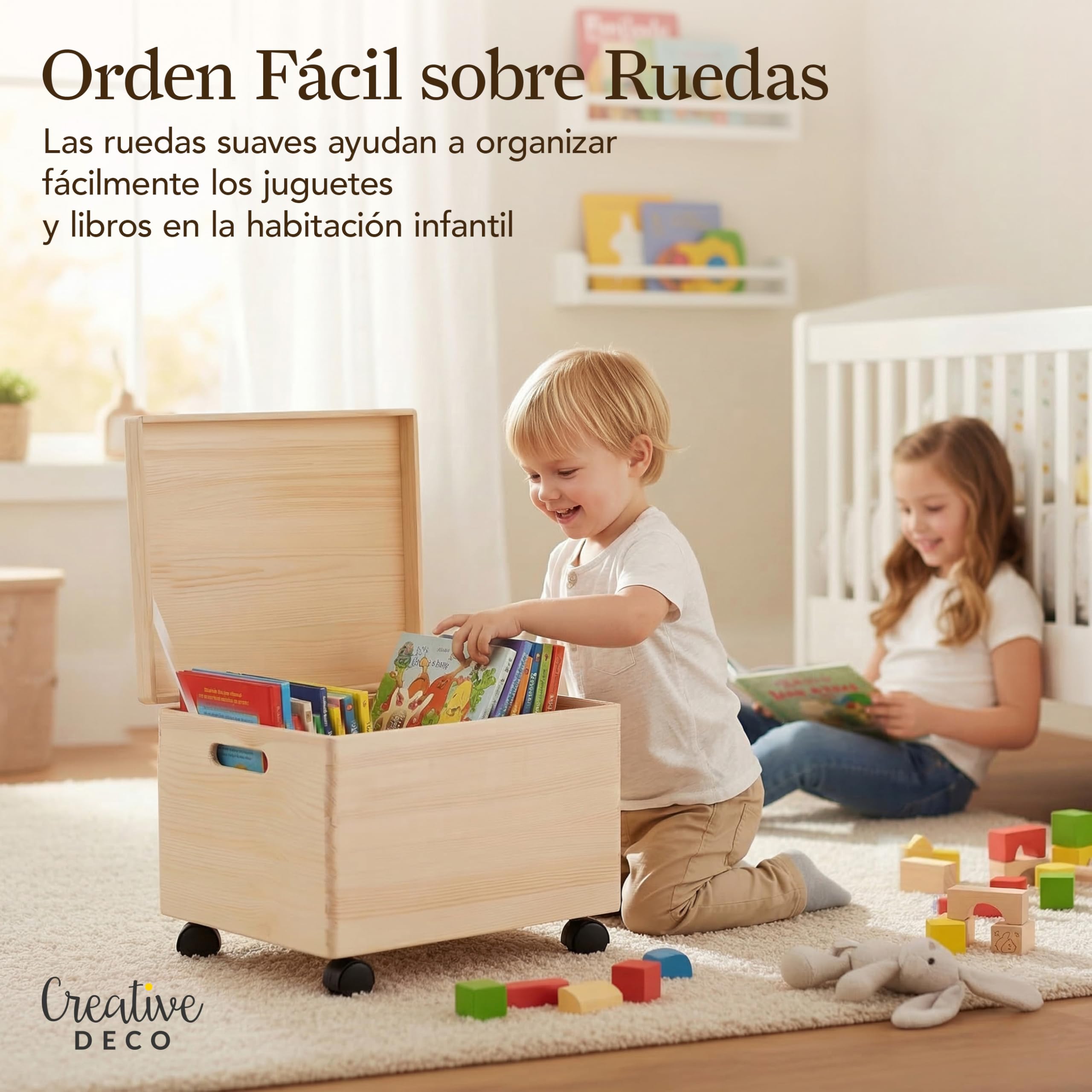 Creative DECO XXL Grande Caja Madera Decorativa con Ruedas | 40 x 30 x 24cm