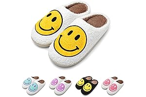 Original Smiley Face Slippers: Retro, Plush, Cozy & Fuzzy Novelty Slippers for Joyful Steps