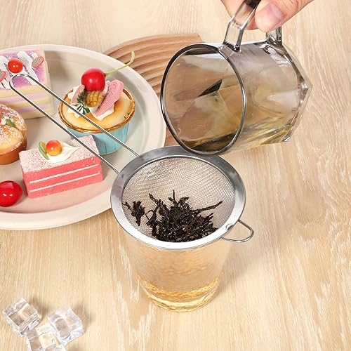 Miniatura 5 de 4 coladores de malla fina de acero inoxidable, pequeños coladores y tamices de metal con asas, 4 tamaños, colador de cocina versátil para remojar