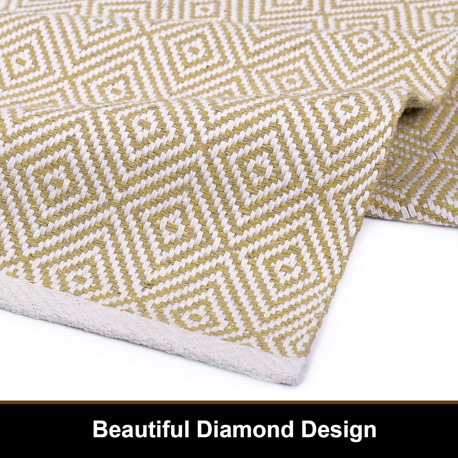 HEBE Extra Long Cotton Area Rug Runner 2'x6' Reversible Hand Woven Cotton Throw Rug Floor Mat Carpet Runner for Kitchen Bedroom Entryway Laundry Room, Beige