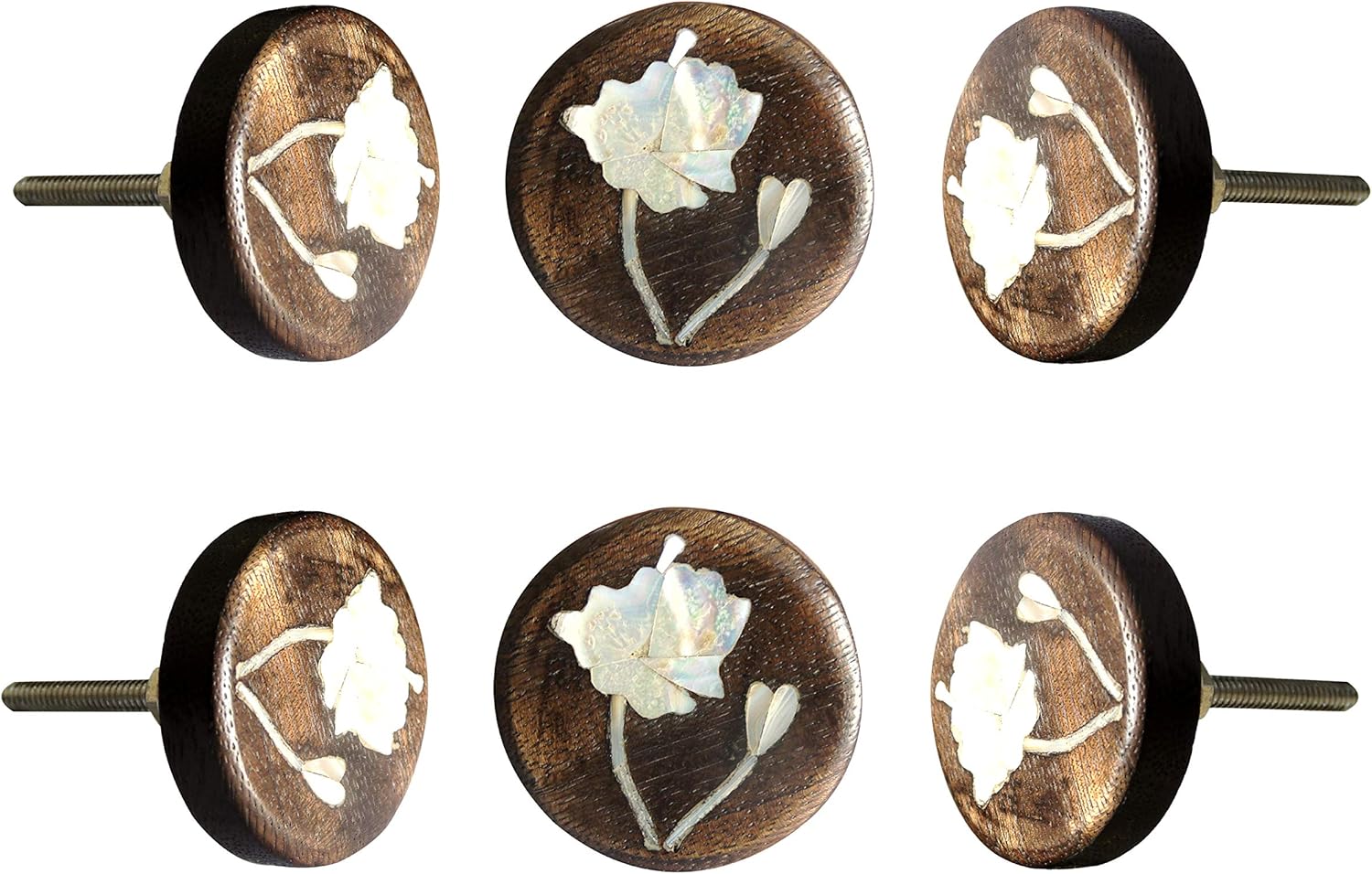 Perilla Home Set of 6 Lily Flower Wooden Knob Decorative Antique Vintage Pull for Drawer Cupboard Cabinet Drawer Dresser Bedroom Bathroom Kitchen Wardrobe Dresser