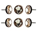 Perilla Home Set of 6 Lily Flower Wooden Knob Decorative Antique Vintage Pull for Drawer Cupboard Cabinet Drawer Dresser Bedroom Bathroom Kitchen Wardrobe Dresser