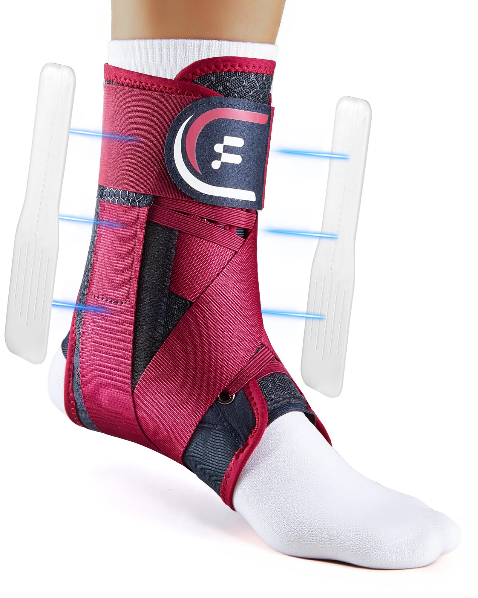 Fitomo Tobillera para Esguince, Tobillera Deportiva Hombre Mujer Estabilizadora de Tobillo con Refuerzo Lateral Extraíble, Adjustable para Ambos Pies, Apto para llevar con Zapato, 1 Unidad