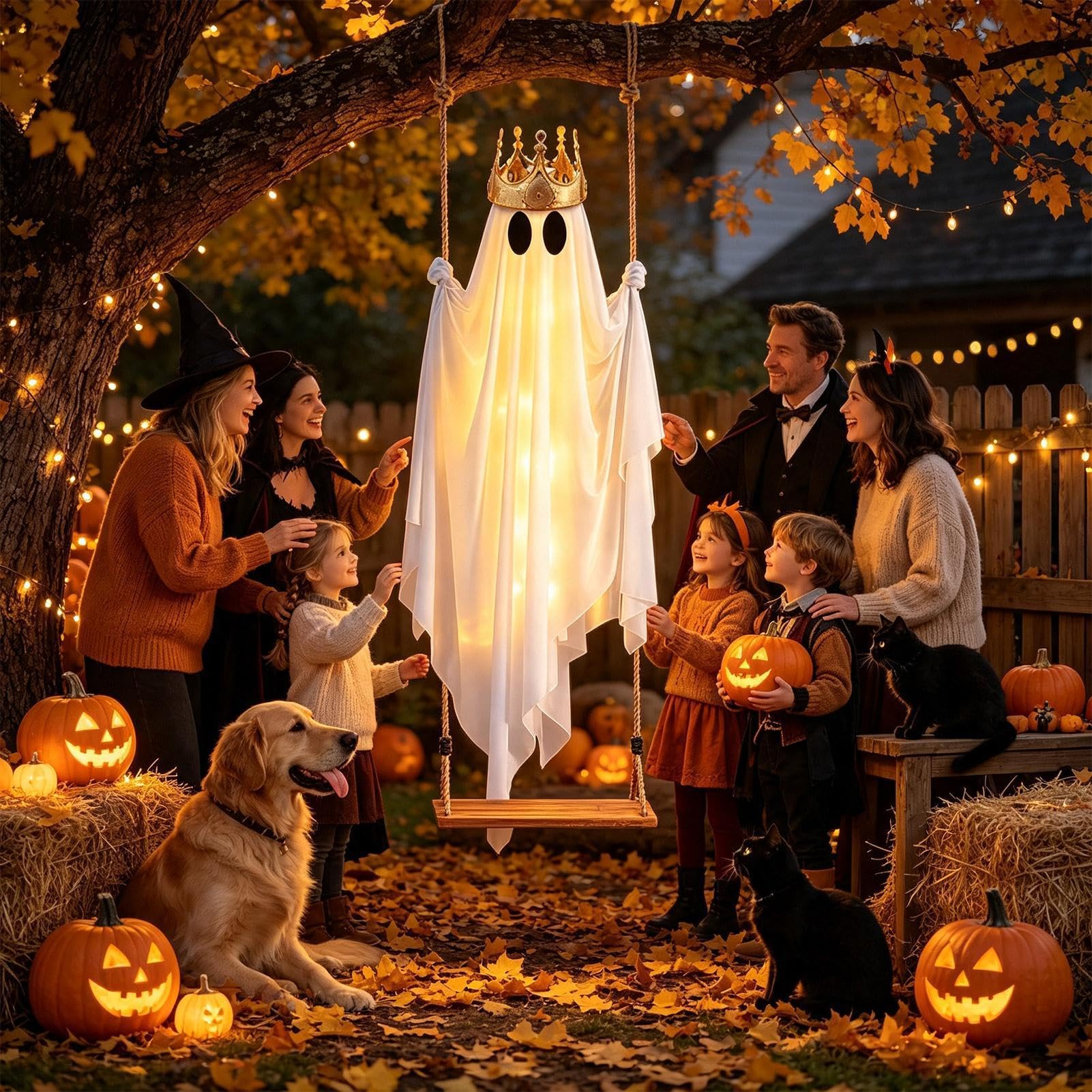 Decoración De Halloween Fantasma Oscilante con Luz, De Halloween Grande Y