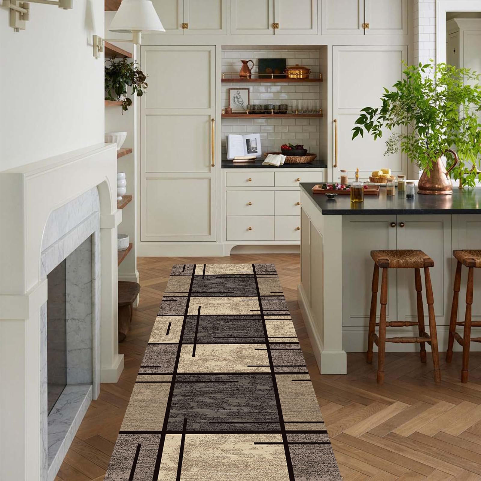 Tapis Couloir Long Antidérapant 60x120 Cm - Moderne Géométrique Lavable Pour Cuisine, Entrée, Salon