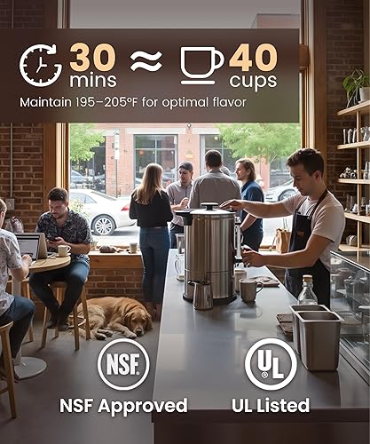 Miniatura 4 de Cafetera comercial de 40 tazas de café grande con percolador, cafetera eléctrica de acero inoxidable de 6 L, dispensador de agua caliente de