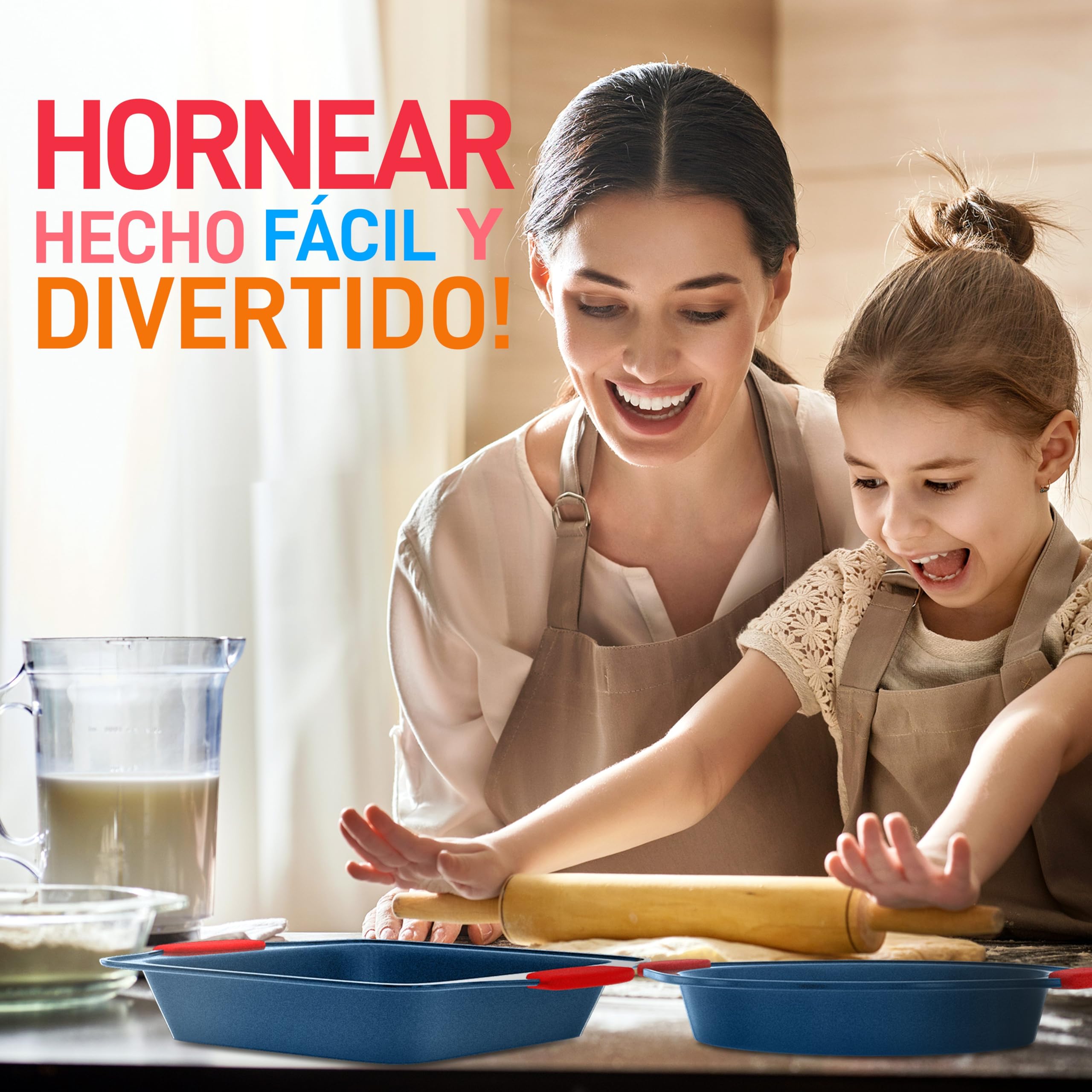 NutriChef juego de 10 moldes, Utensilios horno, Baking set, Reposteria, Antiadherentes, Libres de PFOA, PFOS, PFTEE, Aptos para hornos hasta 230°C (450°F), Mangos de silicona