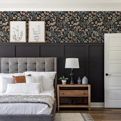 Miniatura 28 de Orainege Papel tapiz para despegar y pegar, papel tapiz floral en blanco y negro, autoadhesivo, papel de contacto floral, extraíble, decorativo