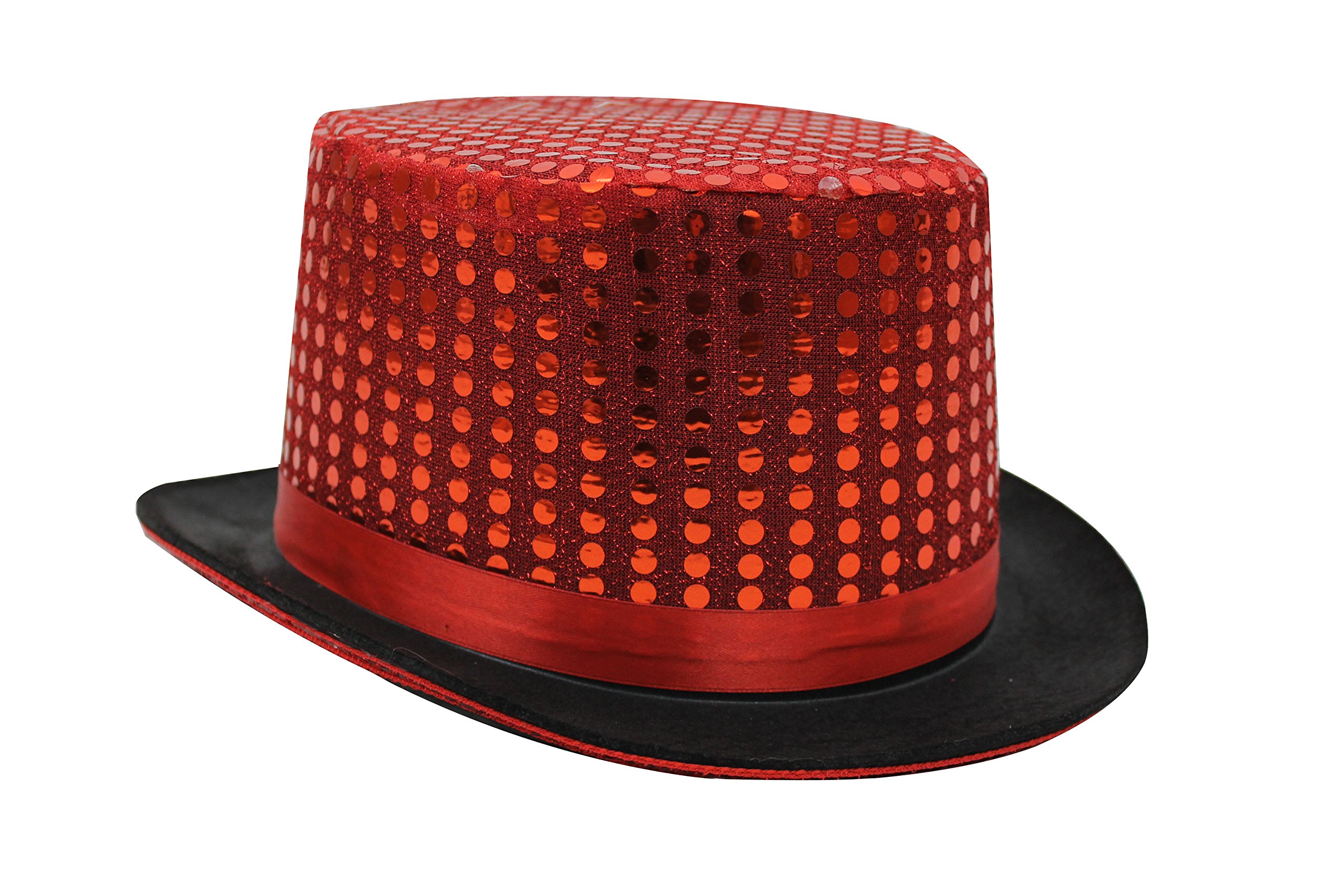 Adults Red Sequin Top Hat - Red and Black Satin With Red Sequins on Top - Perfect for Magical Shows, Stage Productions, Ringmaster Hat, Hen Night and Other Fancy Dress Events