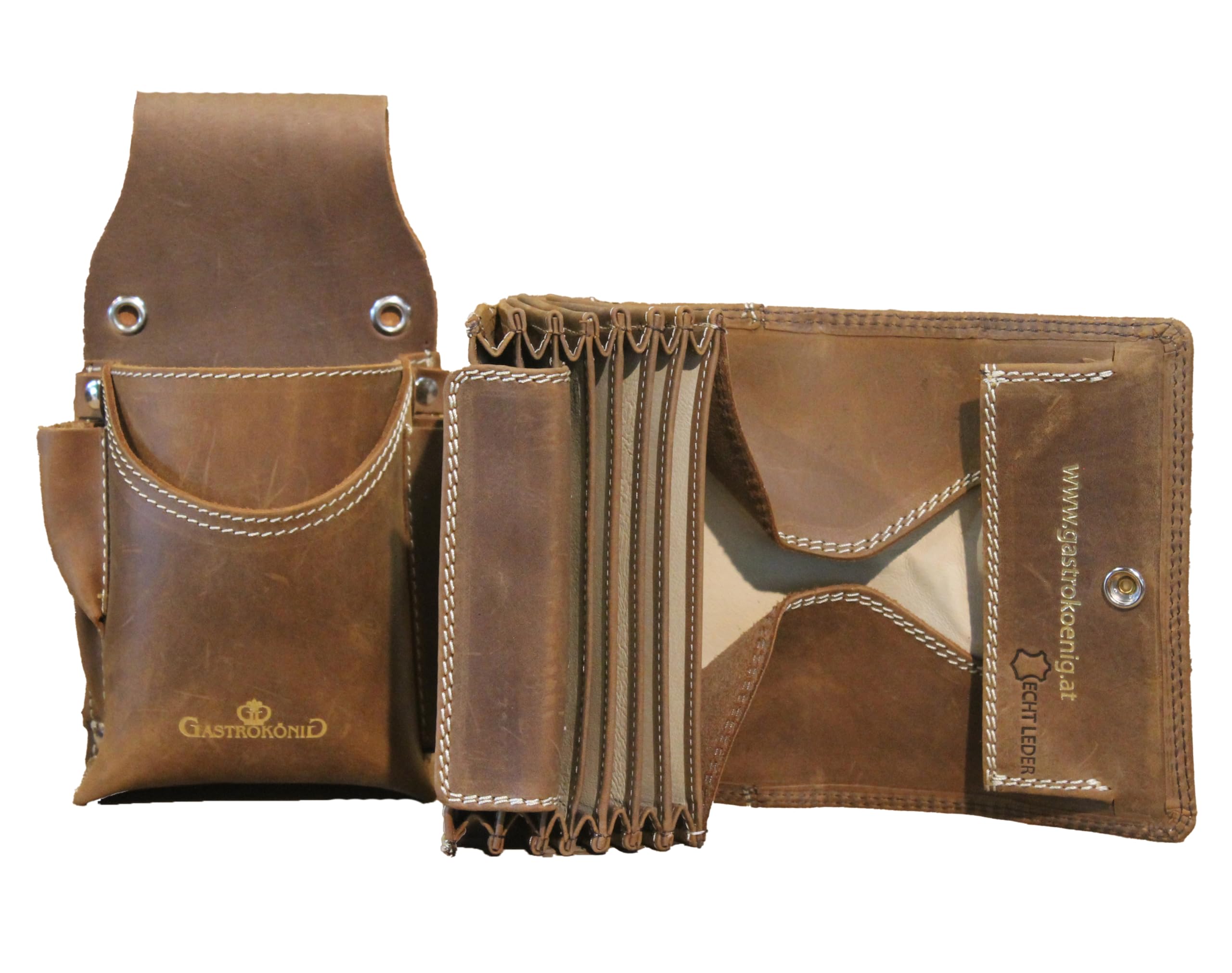 Kellnertaschen-Set, das Original, GARANTIE lebenslang, Kellnergeldtasche, Kellner-Portemonnaie, Kellnerbörse aus Leder, für Männer und Frauen (Antik)
