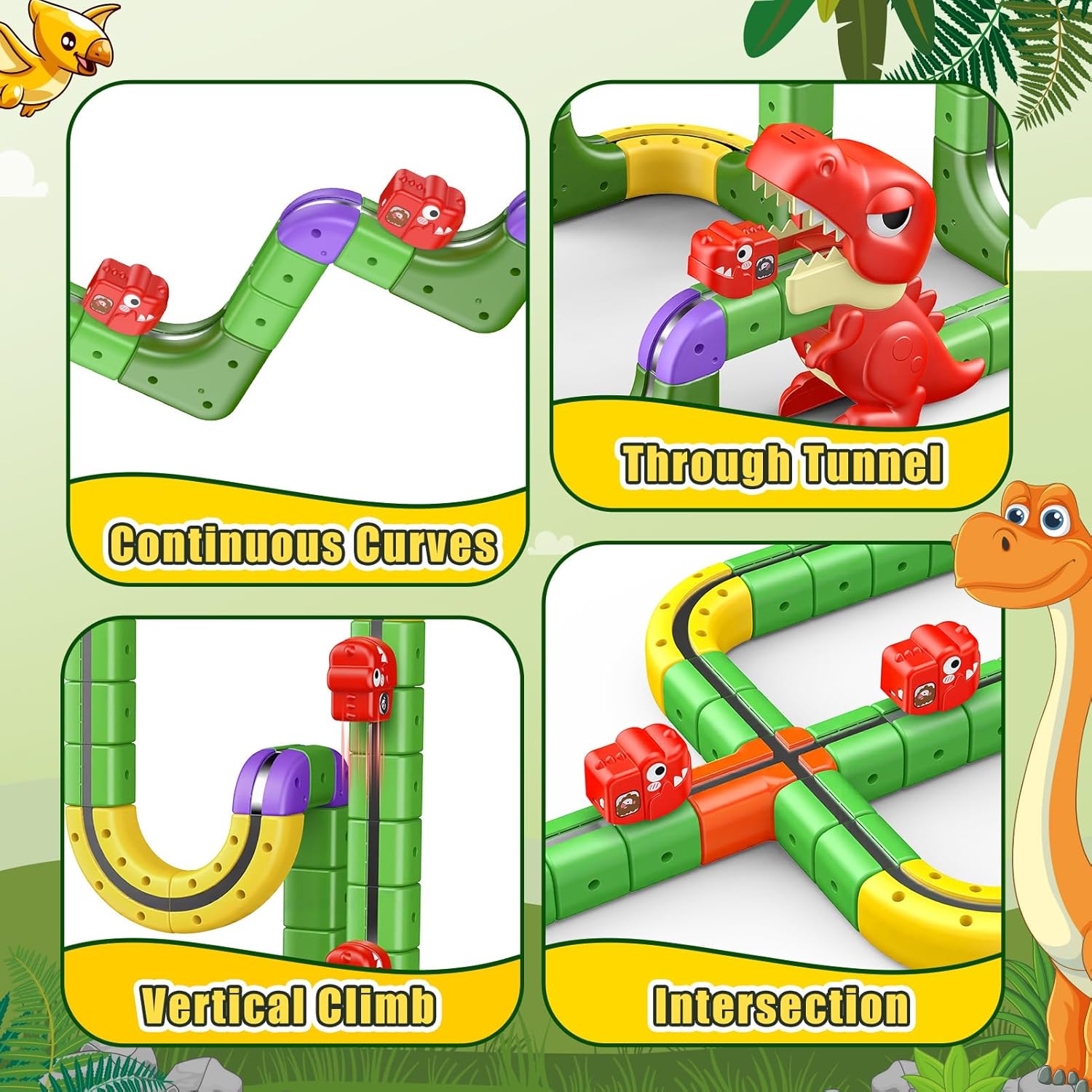Dinosaur Magnetic Train Set Toys for Kids 3-5: 115PCS 3D Infinity Racer Cube Tracks Anti-Gravity Rail Electric Train Track Easter Birthday Gifts Toys for 3 4 5 6 7 8 Year Old Boys Girl
