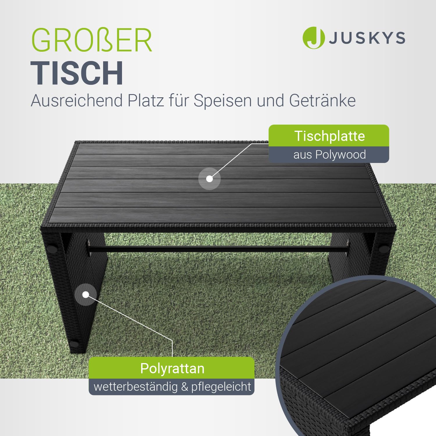 Juskys 2in1 Polyrattan Relax Gartenmöbel Set Jamaika - Tisch, Gartenlounge Sofa - Balkonmöbel Sitzgruppe für Balkon, Garten - Outdoor Lounge schwarz/grau