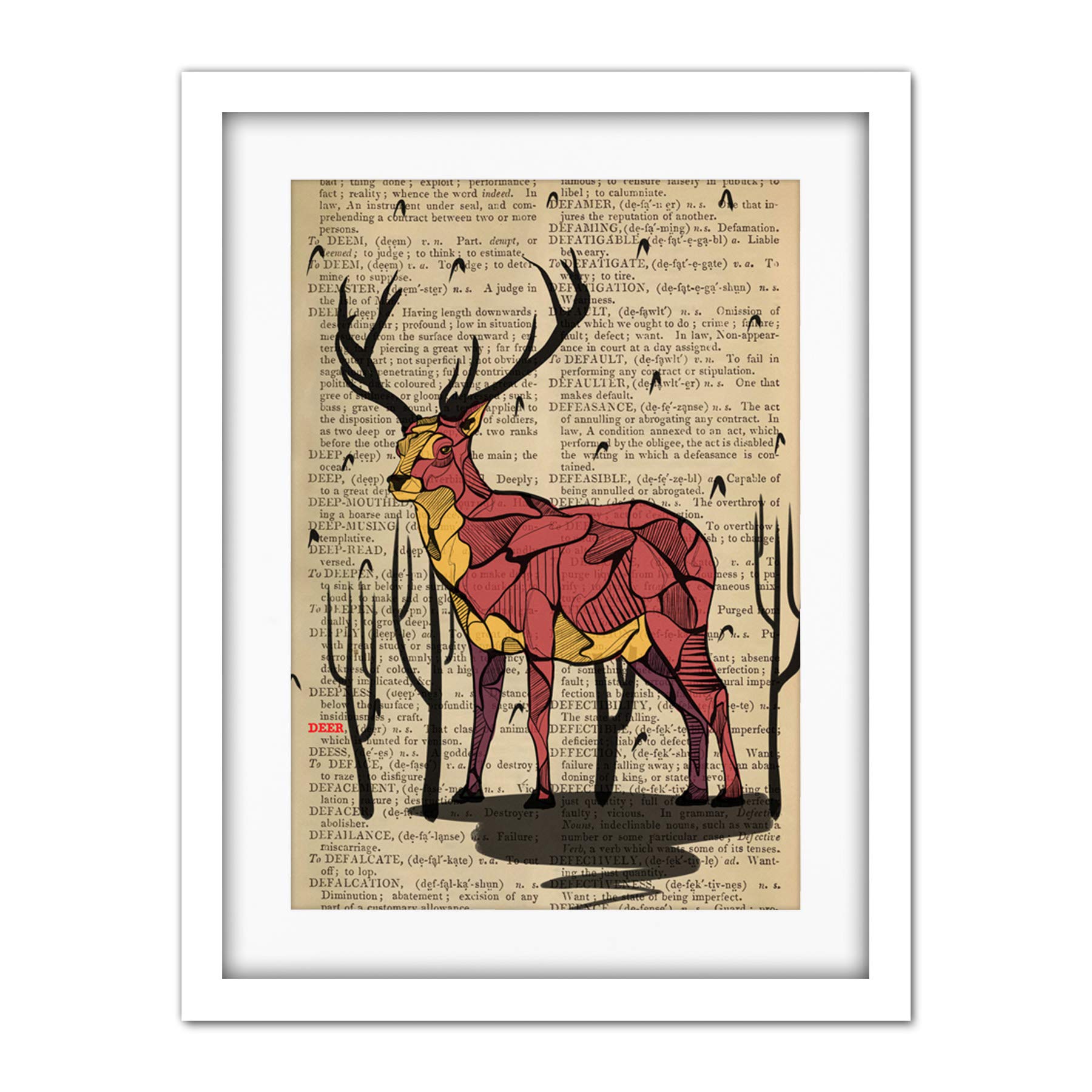 Wee Blue Coo Upcycle Dictionary Stag Deer Artwork Framed Wall Art Print 18X24 Inch