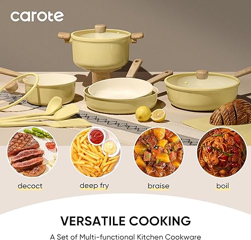 Miniatura 3 de CAROTE Juego de utensilios de cocina de cerámica, ollas y sartenes antiadherentes de utensilios de cocina, ollas y sartenes, juego de cocina