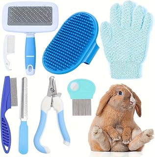 8pcs, Animal Grooming Kit, Rabbit Grooming Set, Professional Pet Nail Clippers, Deshedding Bath Brush Combo