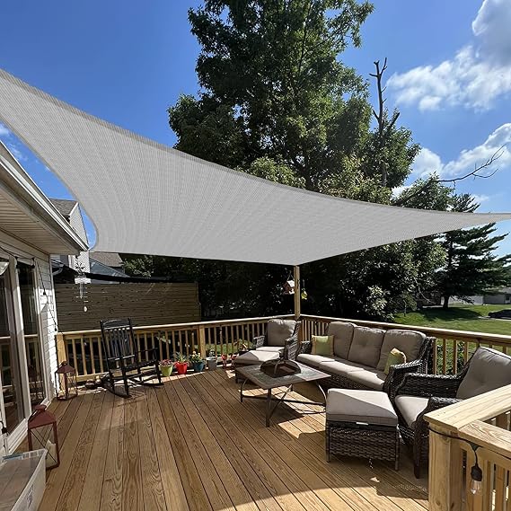 E&K Sunrise 14' x 16' Sun Shade Sail Rectangle Canopy Shade Cover UV Block لحديقة الفناء الخلفي في الهواء الطلق (رمادي)