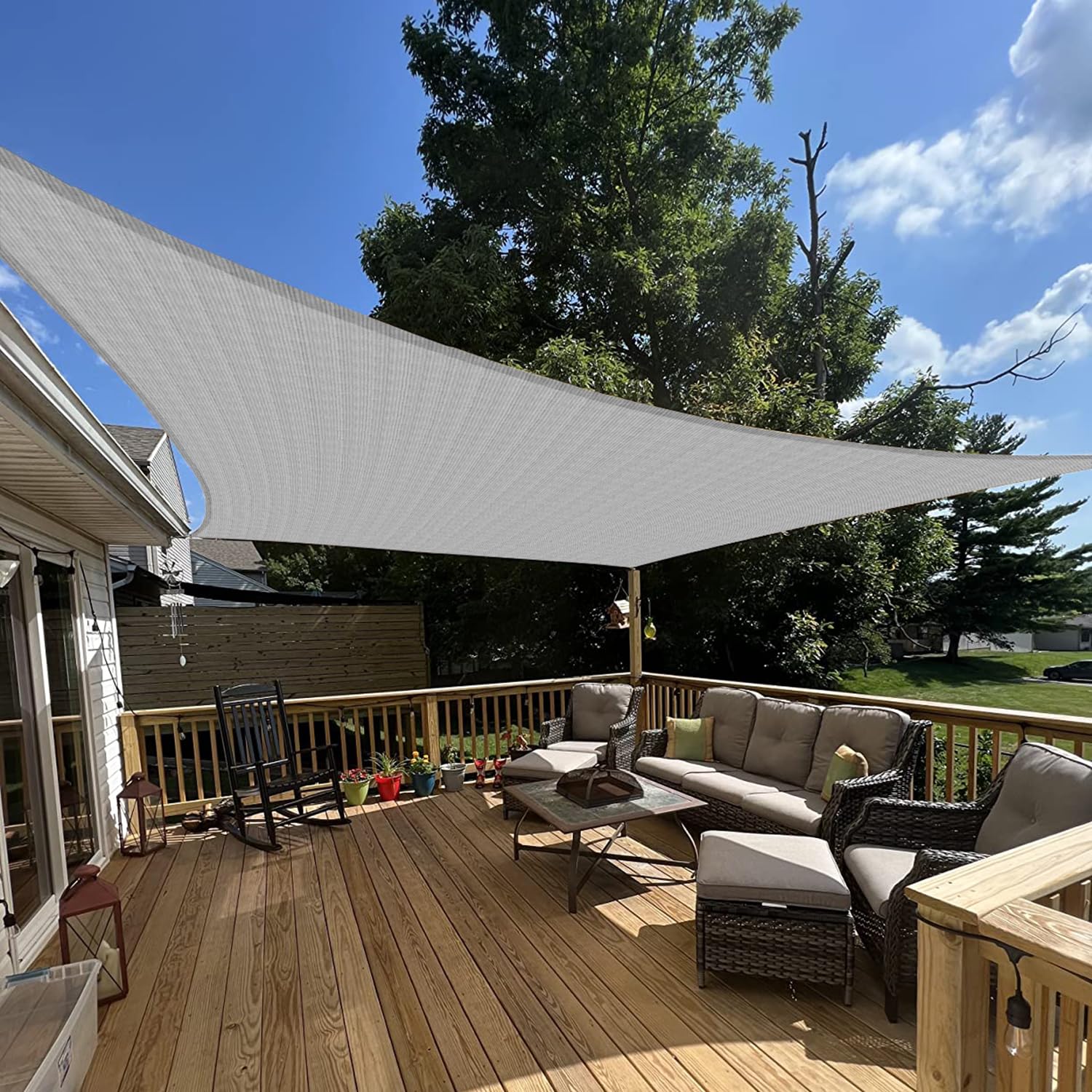 E&K Sunrise 18' x 20' Sun Shade Sail Rectangle Canopy Shade Cover UV Block for Patio Backyard Garden Outdoor (Gray)