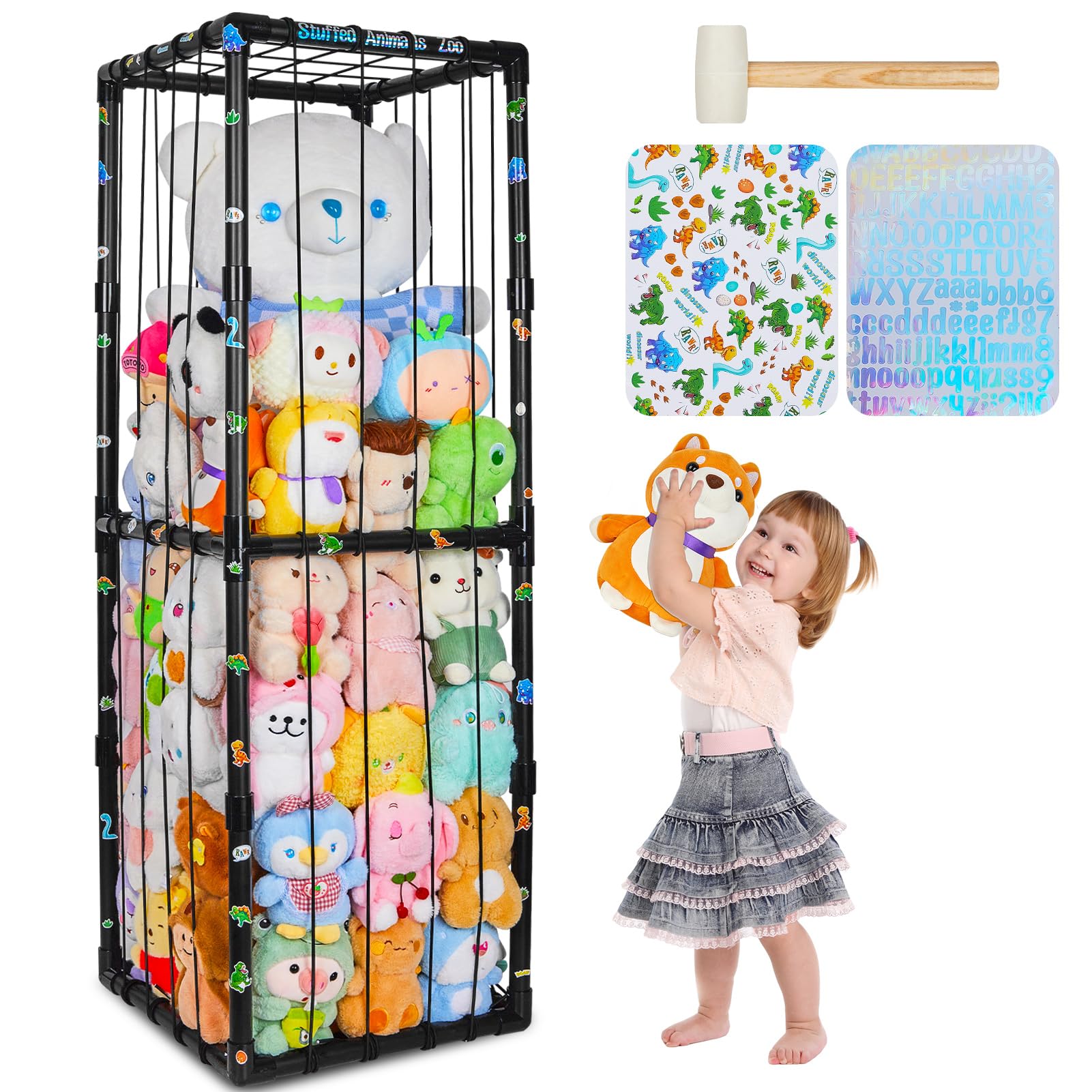 MHJY Stuffed Animals Zoo Storage Soft Toy Holder Organiser Large Cuddly Toys Storage Shelf with Elastic Band Stuffed Animals Cage for Nursery Playroom Bedroom Kids Room Furniture