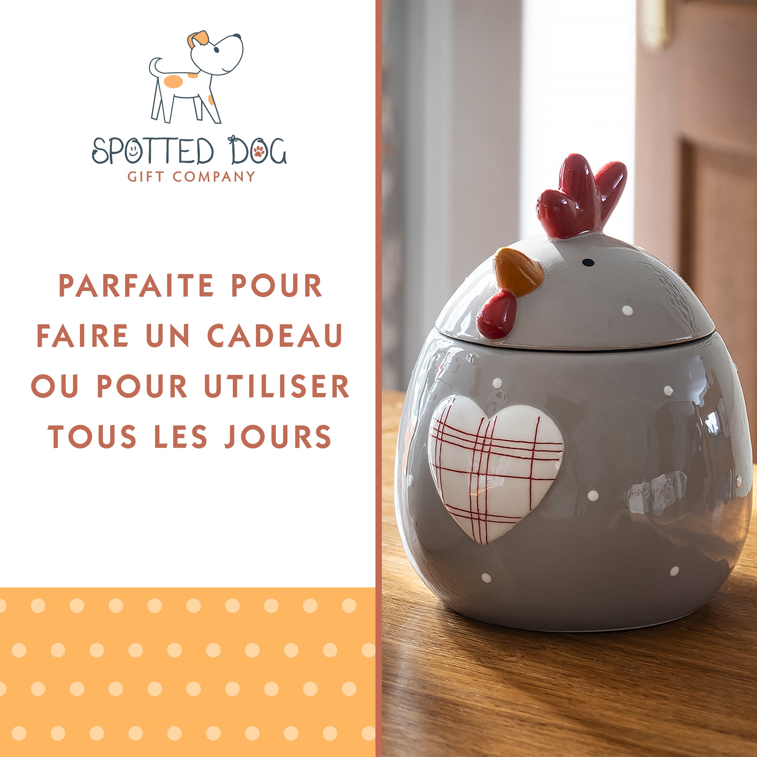 SPOTTED DOG GIFT COMPANY Boîte à Biscuit en Céramique, Grand Bocal de Conservation pour Cookies Bonbons ou Friandises, Mignon Cuisine Article, Cadeau pour Poules Amoureux, Gris 1900ml