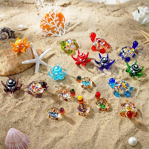 Miniatura 6 de H&D HYALINE & DORA Juego de 5 mini figuras de cristal de tortuga marina soplada a mano coleccionables de animales marinos de cristal para amantes de
