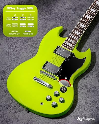 Vista 21 de Leo Jaymz Guitarra eléctrica de cuerpo sólido de 39 pulgadas, cuerpo de madera de álamo, cuello de arce y diapasón de madera de laurel (negro)