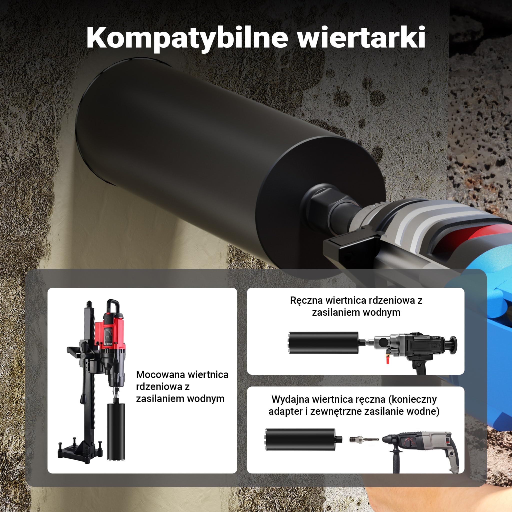Wiltec Wiertło diamentowe koronowe typu Mesh Ø 152 mm o długości 450 mm, 1¼ UNC, do wiercenia w betonie, kafelkach, kamienia i granitu
