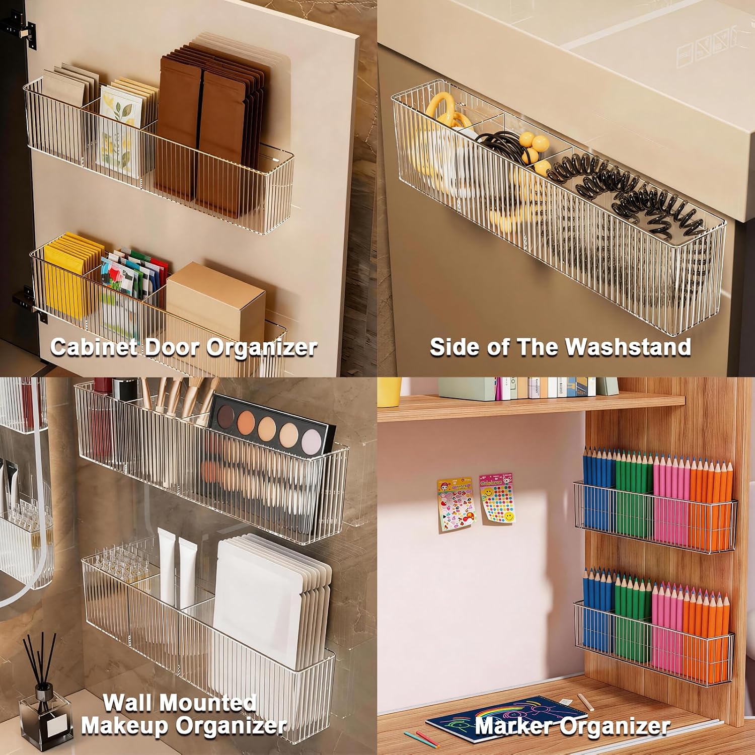 2-Pack Acrylic Wall Mounted Makeup Organizer with 3 Storage Compartments