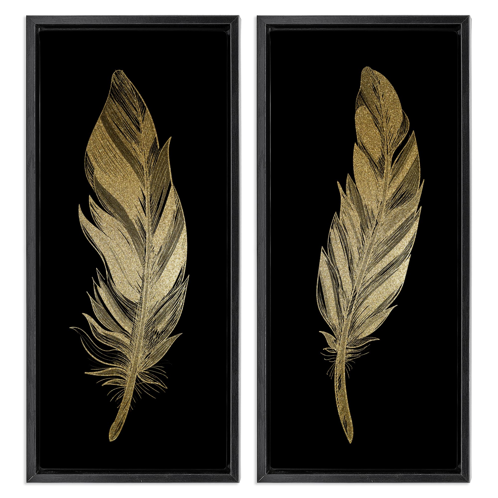 Stupell Industries Glam Detailed Feather 2 Piece Gray Framed Floater Canvas Set, design by Kim Allen, 31 x 15