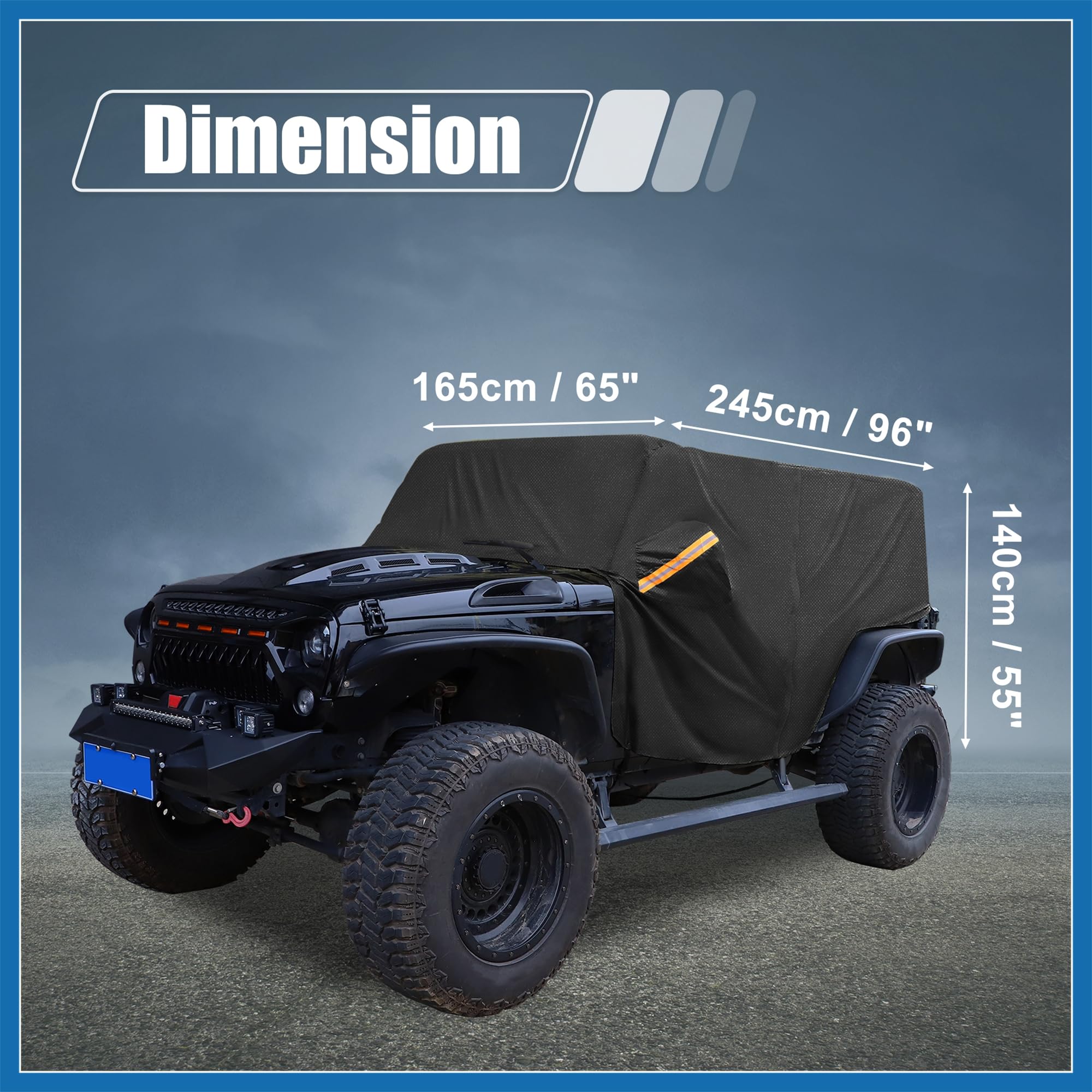 A ABSOPRO Autoabdeckung SUV Autoplane Outdoor Vollgarage Auto Abdeckplane für Jeep Wrangler JK JL Hardtop 2 Tür Schwarz Artikelaustausch