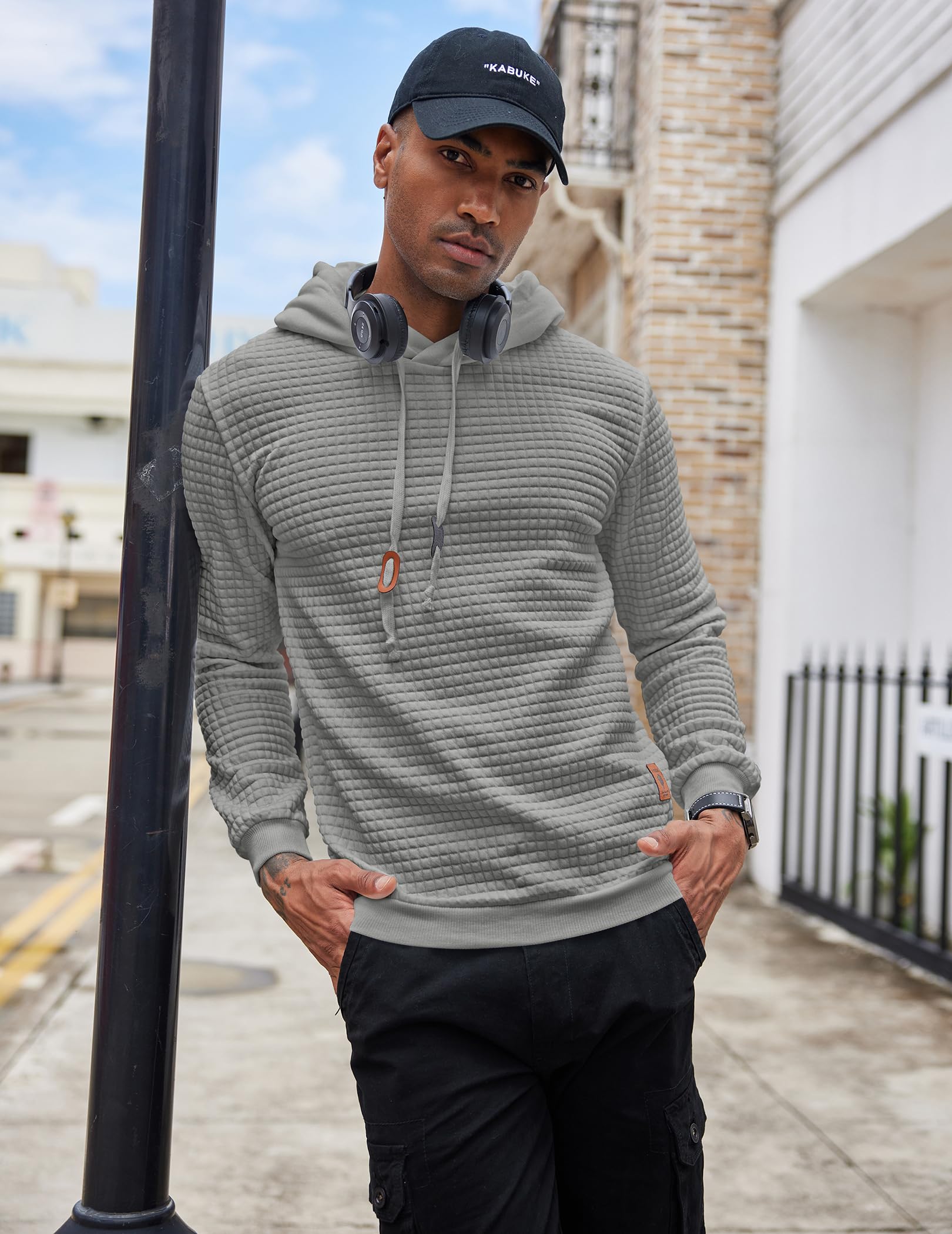 COOFANDY Felpa con Cappuccio da Uomo a Maniche Lunghe da Lavoro Pullover Jacquard a Quadri con Cappuccio