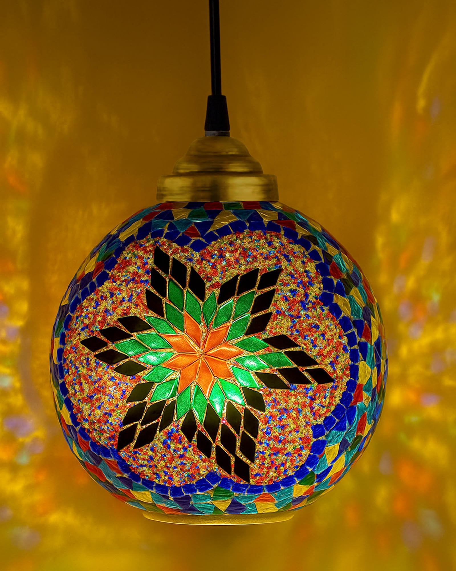 Homesake Handcrafted Mosaic Glass Hanging Lamp - Turkish Moroccan Style Pendant Light for Home Decor, Bohemian Chandelier, Modern Ceiling Light, Stylish Pendant Light, Multicolour(Multicolor)-image-3