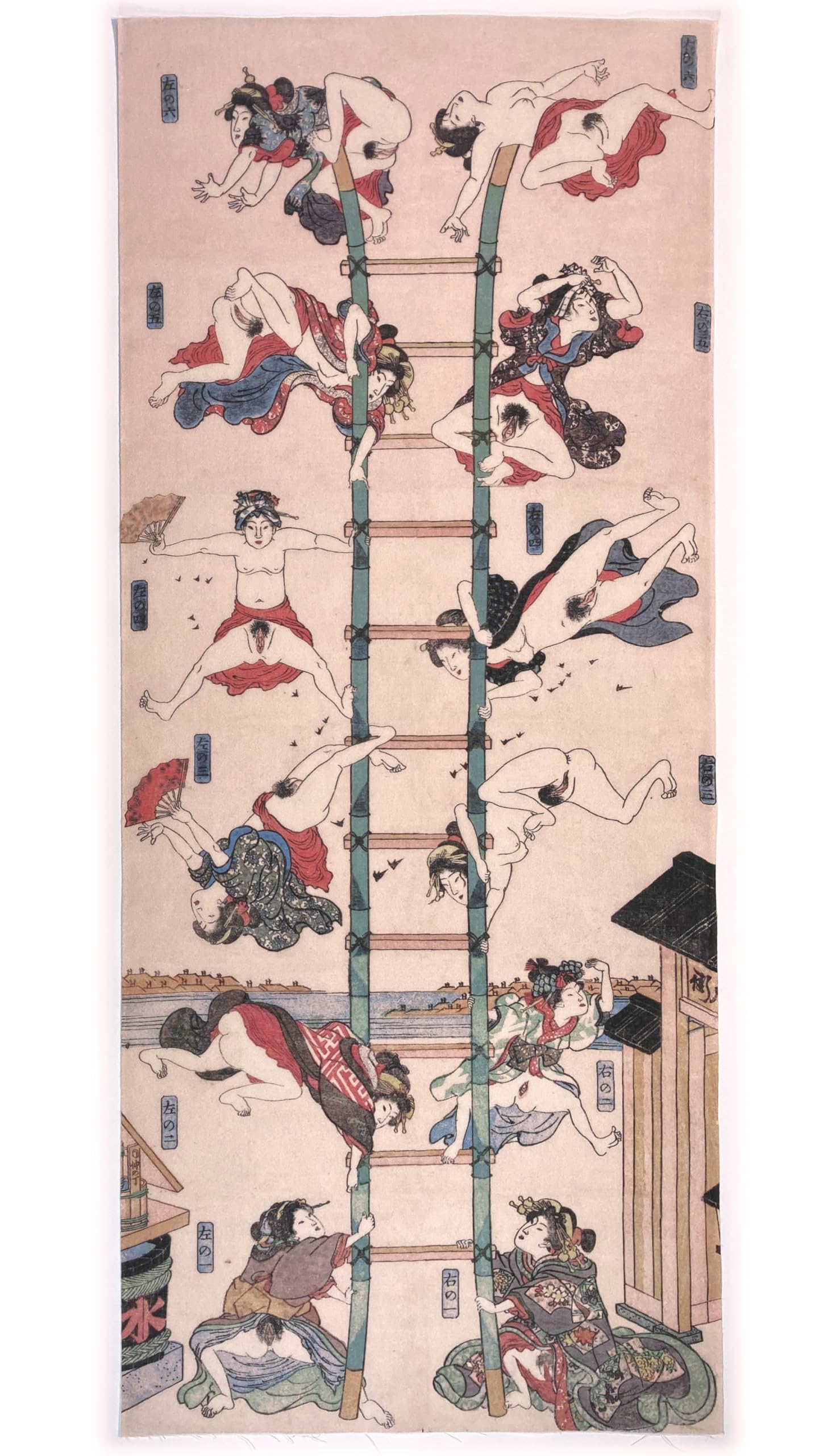Amazon｜古今東西 浮世絵 春画 手ぬぐい 歌川国芳 はしご｜手ぬぐい