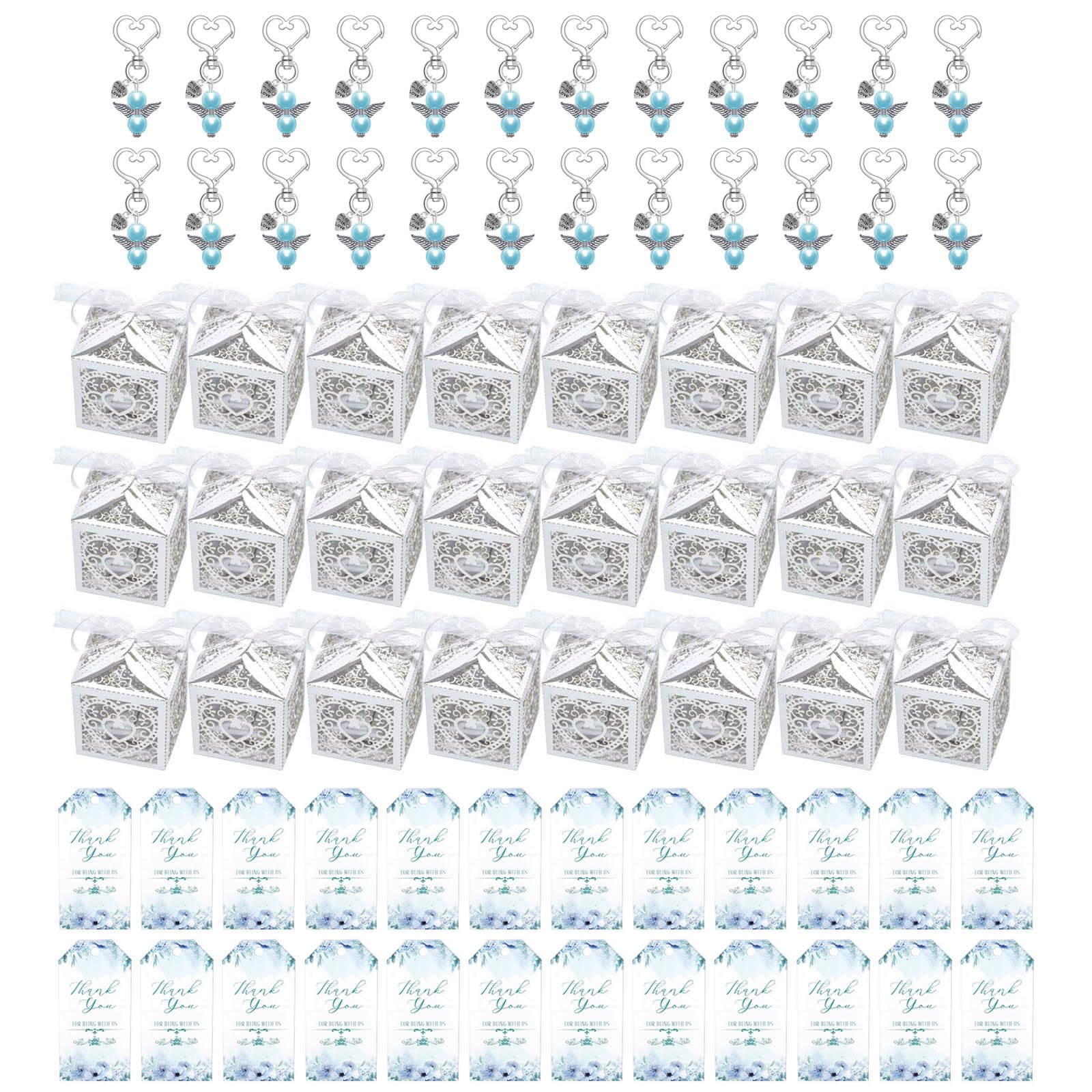 Elnwnnkc Eye Catching Wedding Favor Wing Keychains with Thanks Card and Sheer Bags for Baby Showers and Party Gifts Organza Bags Included