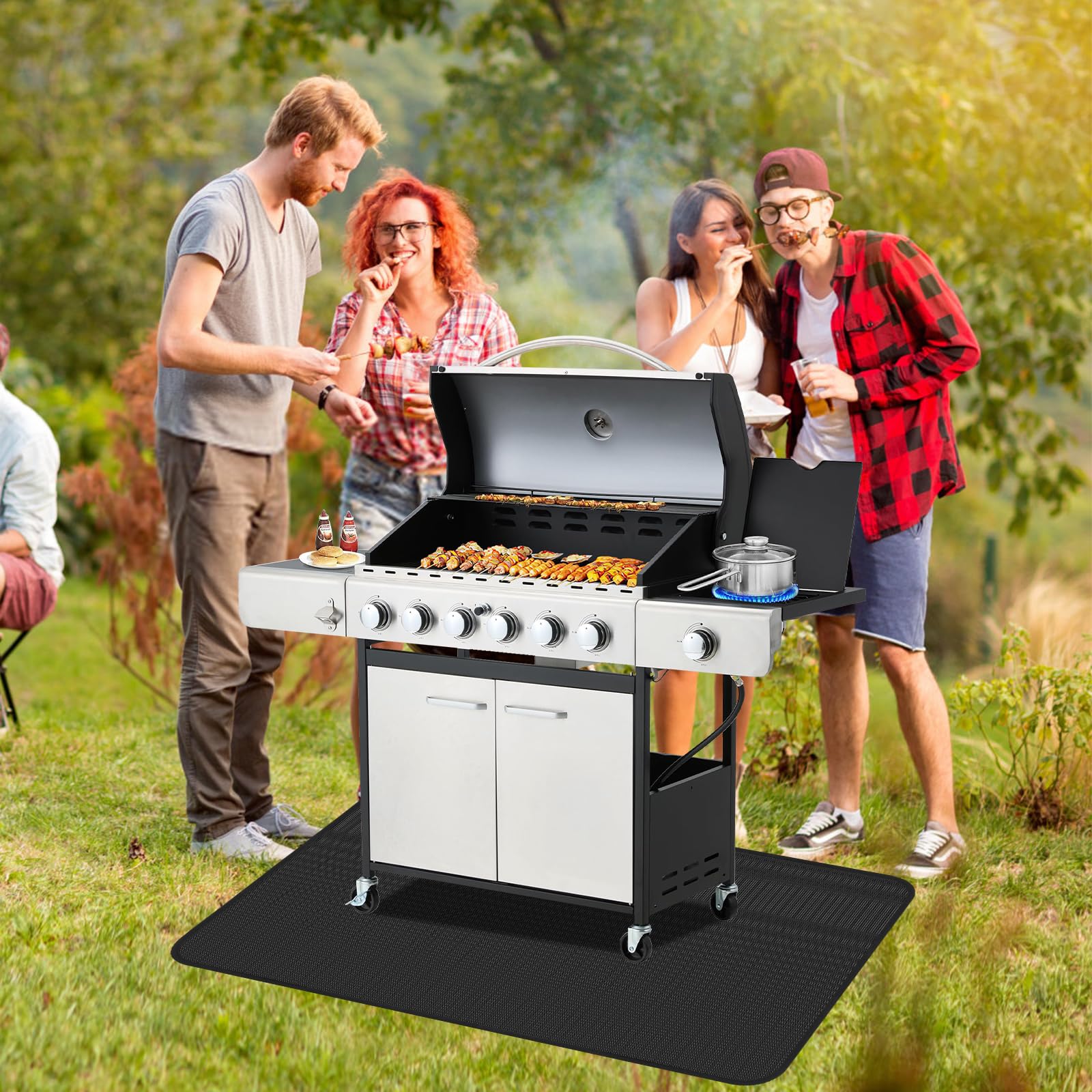 Tappetino Ignifugo Tappetino Barbecue 180 x 100cm, Tappetino Protettivo per il Pavimento, Tappetini per Griglia Riutilizzabile per Barbecue, Camino, Pavimento, Prato e Campeggio