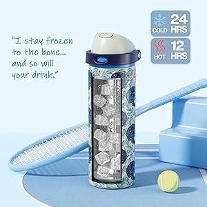 POWCAN 24 oz Insulated Skull Water Bottle: Push-Button Spout & Quick-Flip Straw, Leakproof, Car Cupholder Friendly, Insulated Flask with Straw and Handle for Fitness, Trip, Gift (Frost Revenant)