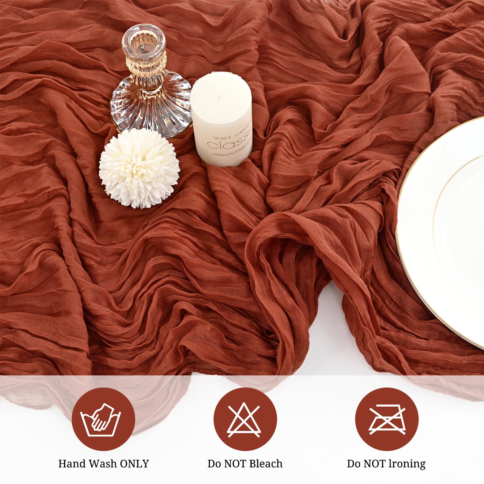 Terrakotta-Käsetuch-Tischläufer, 3 m, Gaze-Tischläufer für Hochzeitsempfang, durchsichtig, Brautparty, Geburtstag, Party, Boho-Tischdekoration, rustikal, romantisch, Hochzeitsläufer, 24 Stück