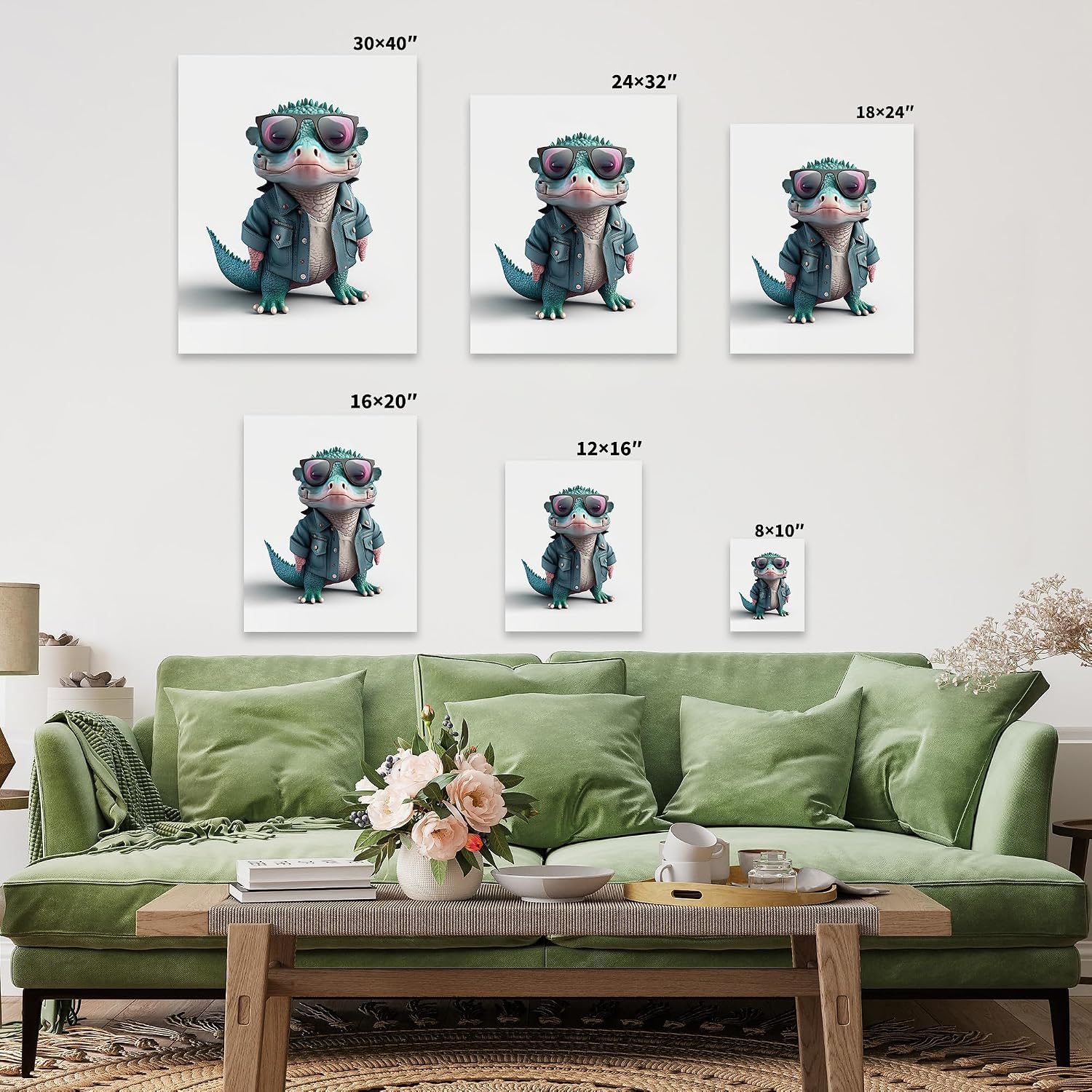 Poster Master Baby Alligator Canvas - Baby Alligator in Glasses Print - Minimal Art - Gift for Kids & Parents - Funny Decor for Nursery, Kid's Room or Bedroom - 8x10 STRETCHED Canvas