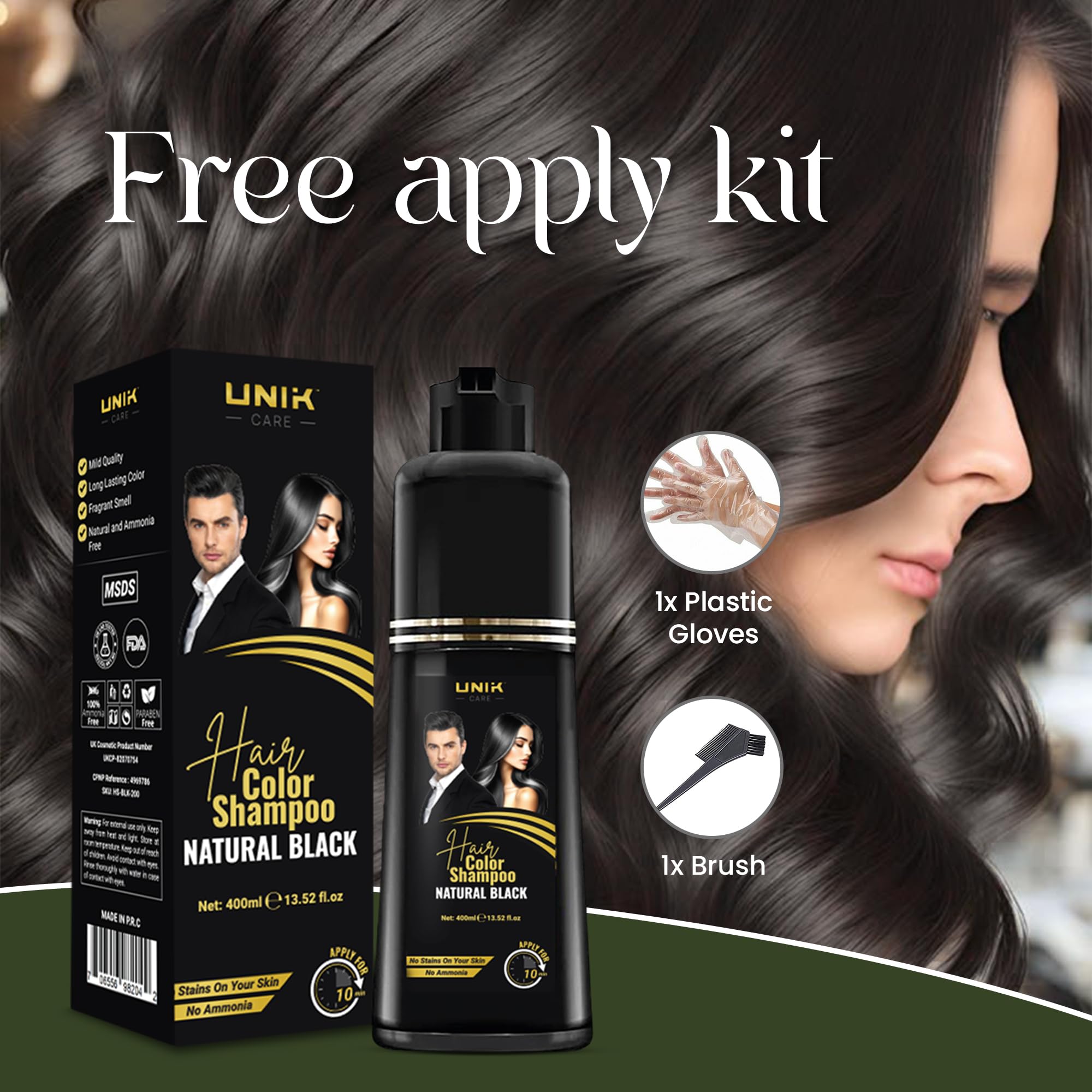 UNIK Care Hair Dye Shampoo Black 400ml – 3-in-1 Hair Color