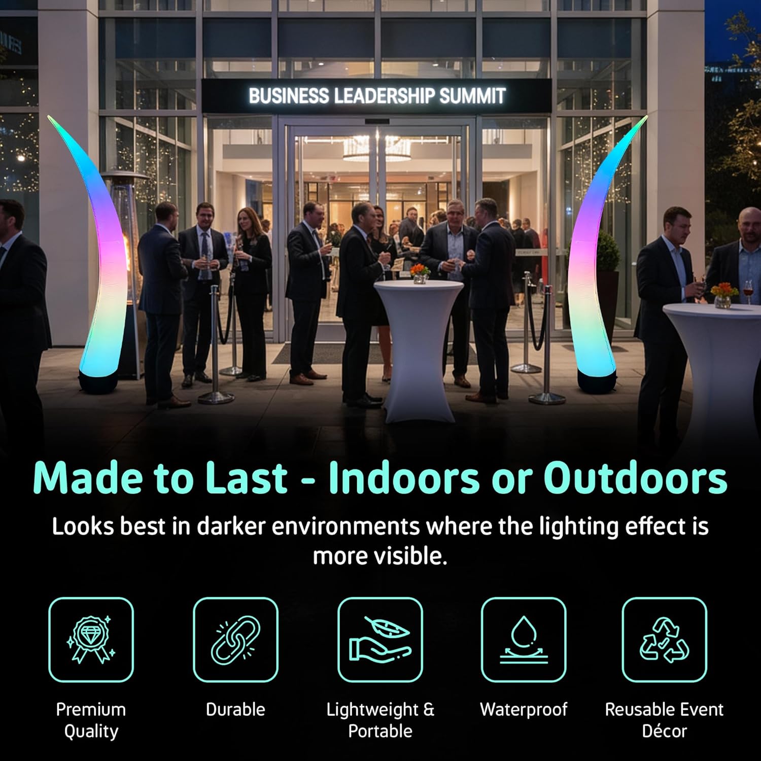 Inflatable Color Changing Tusk 10’, Sand Bag Base, 4 Modes, Color Changing LEDs