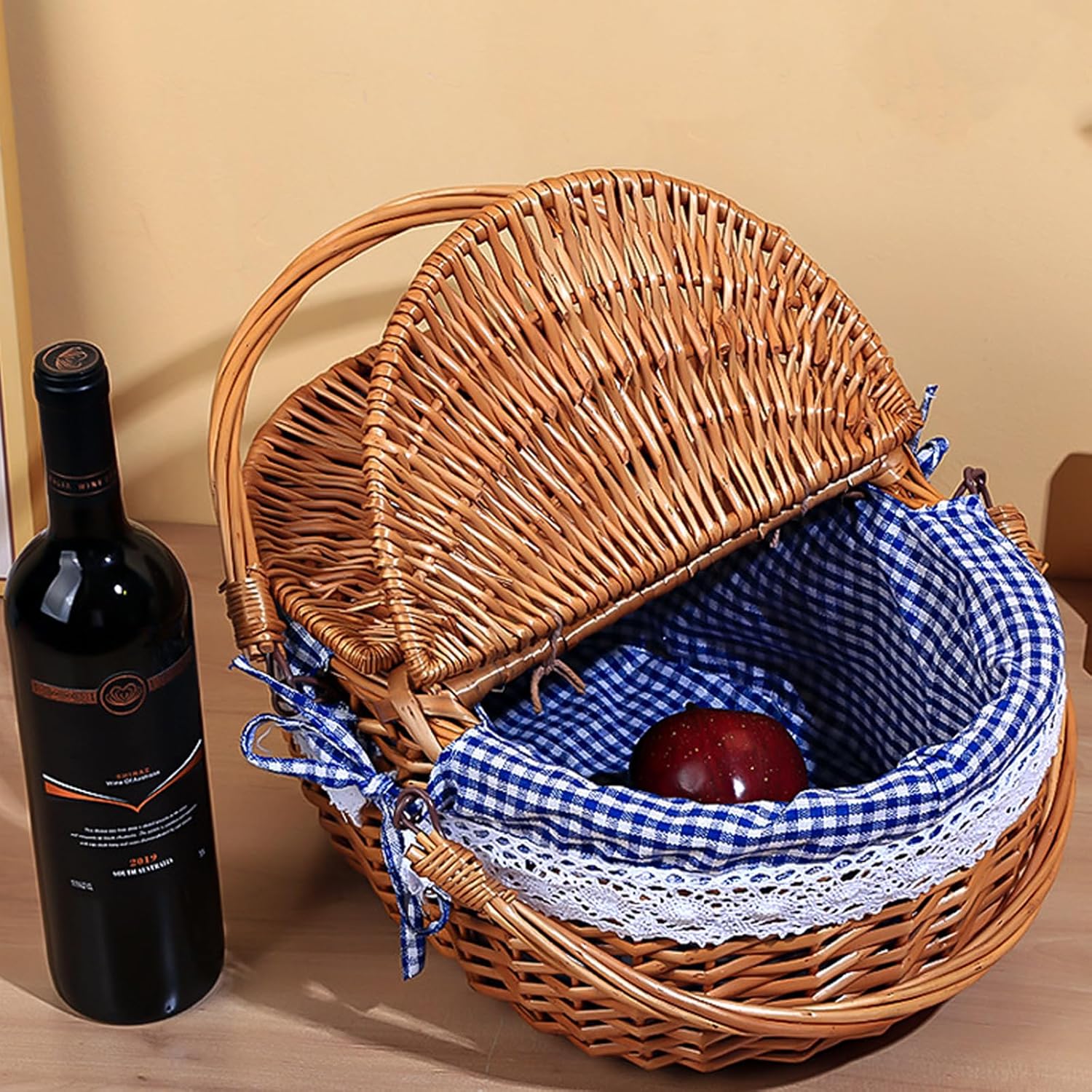 Elegant Wicker Picnics Basket with Folding Handle Large Capacity for Beach Holidays Romantics Date