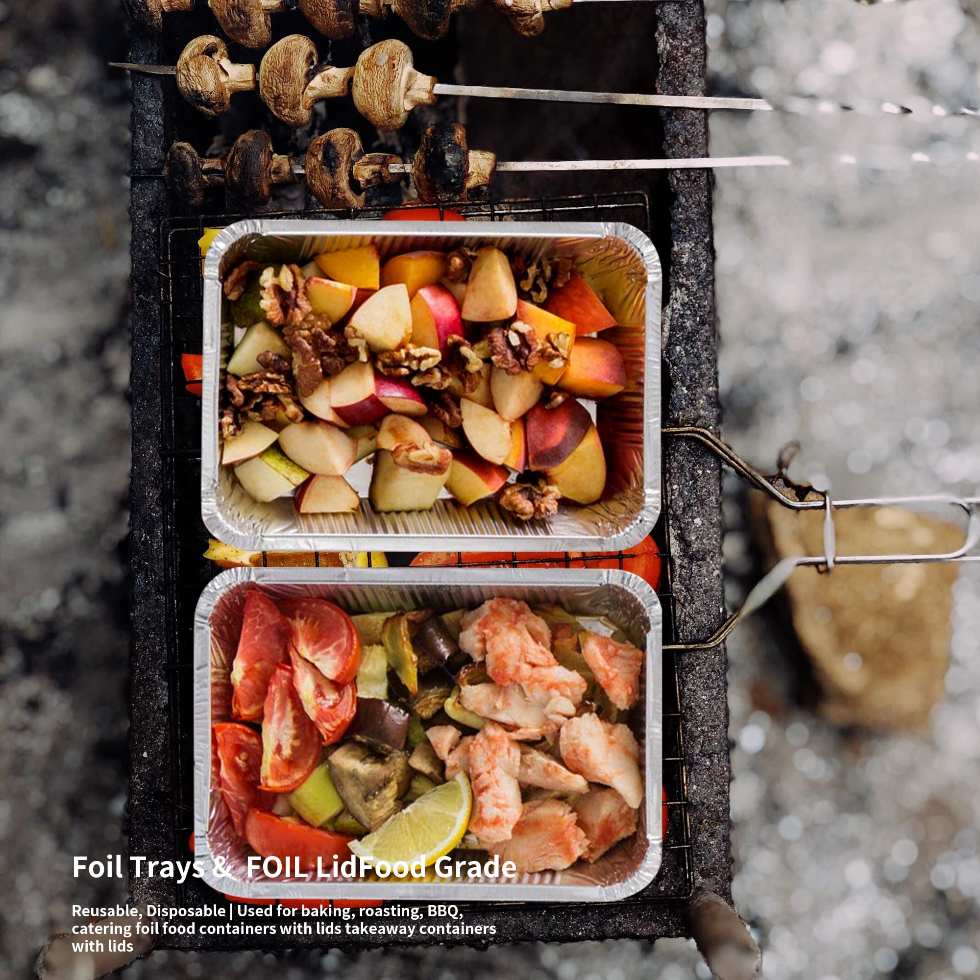 Image secondaire de Lot de 50 Barquettes Aluminium Jetables avec Couvercle - 1000ml