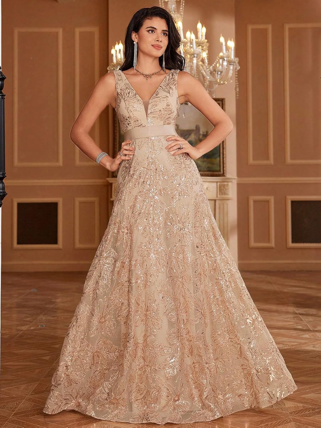 Sleeveless Glitter Sequined Womens Long Formal Gown Aline Prom Dress for Anchorwoman Floor Length Evening Dress - Image 7