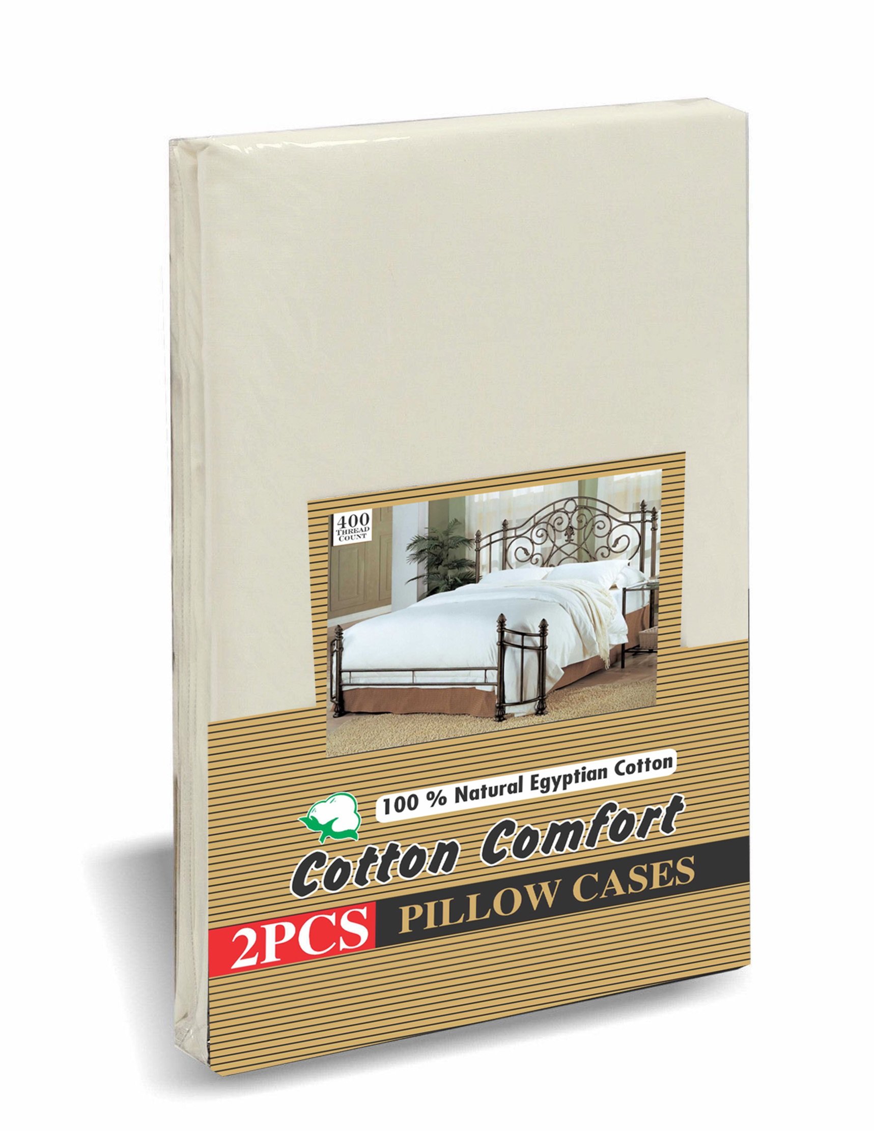 Cotton Comfort Pillow Cases 400 Thread Count 100% Egyptian Cotton, Cream, Pack Of 2