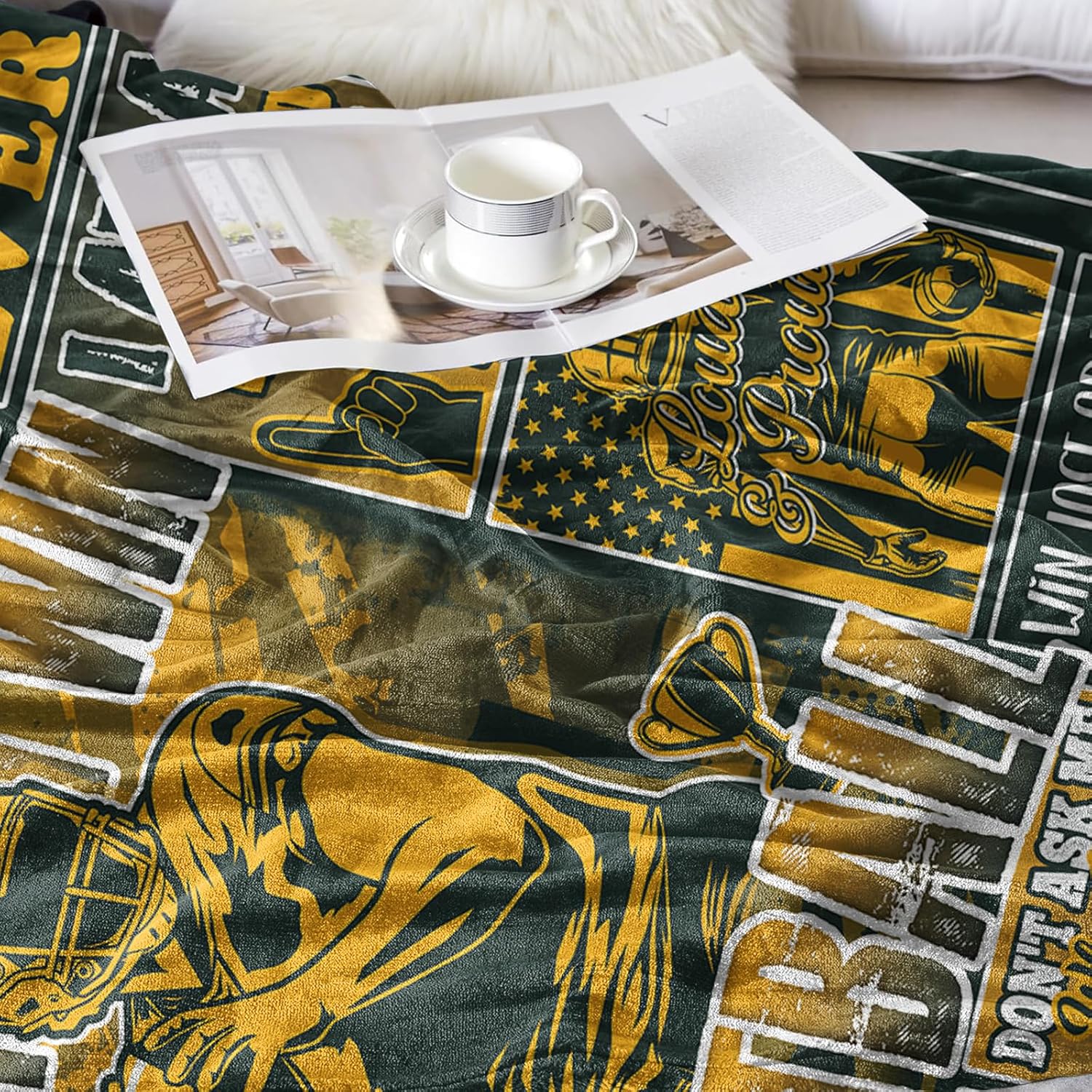 Green Football Fans Gifts 60" x 50", City Sports Football Blanket for Team Fans, Football Stuff for Football Lovers Bedroom Decor Sofa Couch Bed