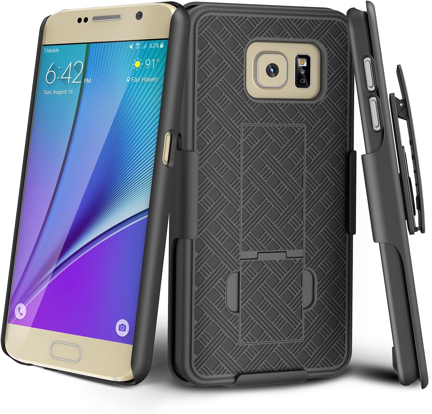TILL for Galaxy S6 Case, TILL [Thin Design] Holster Locking Belt Swivel Clip Non-Slip Texture Hard Shell [Built-in Kickstand] Combo Case Defender Cover for Samsung Galaxy S6 G9200 GS6 [Black]